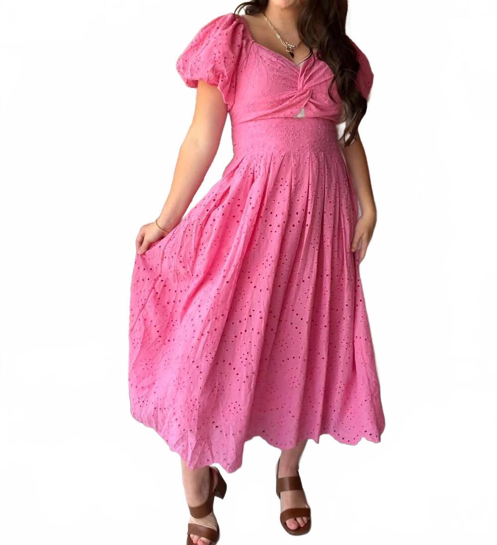 NEW GIGIO women's puff sleeve dress in pink eyelet